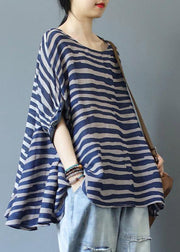 Organic Blue Striped Blouse O Neck Top Photography - SooLinen