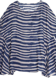 Organic Blue Striped Blouse O Neck Top Photography - SooLinen