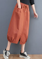 Organic Orange Tie Waist Pockets Casual Fall Skirts