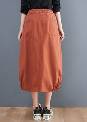 Organic Orange Tie Waist Pockets Casual Fall Skirts