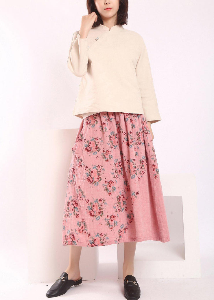 Organic Pink Patchwork A Line Skirts Cotton Linen - SooLinen