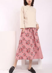 Organic Pink Patchwork A Line Skirts Cotton Linen - SooLinen