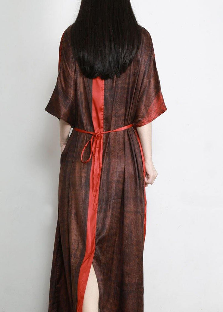 Organic Red Drawstring V Neck Silk Dress - SooLinen