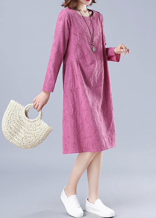 Organic Rose Jacquard Tunic O Neck Loose Spring Dresses - SooLinen