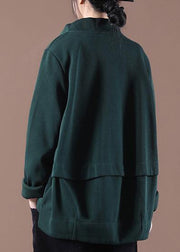 Organic Tea Green Zip Up Stand Collar Short Coats - SooLinen