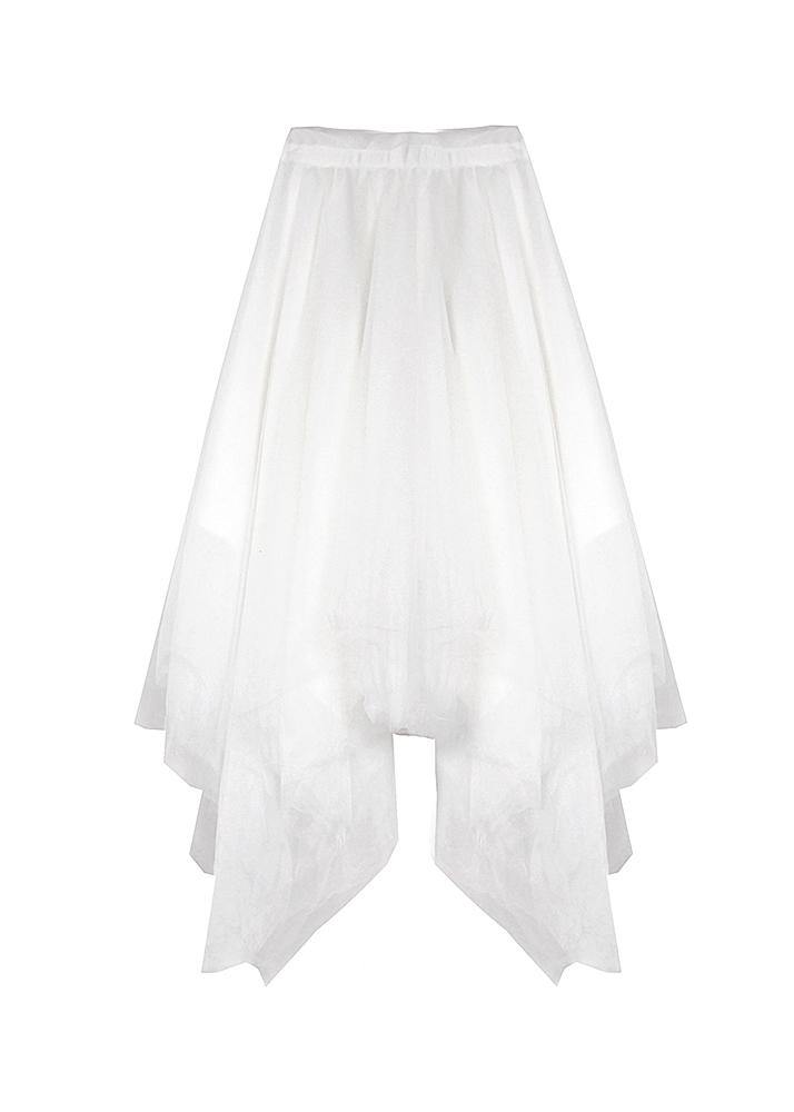 Organic White High Waist asymmetrical design Summer tulle Skirt - SooLinen