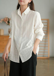 Organic White Peter Pan Collar Button Fall Top Long Sleeve - SooLinen