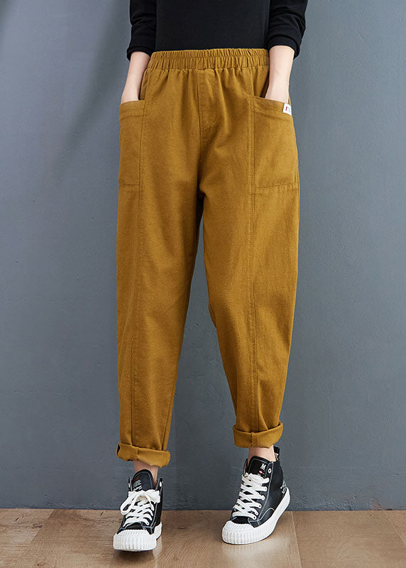 Organic Yellow Pockets Patchwork Cotton Pants Spring