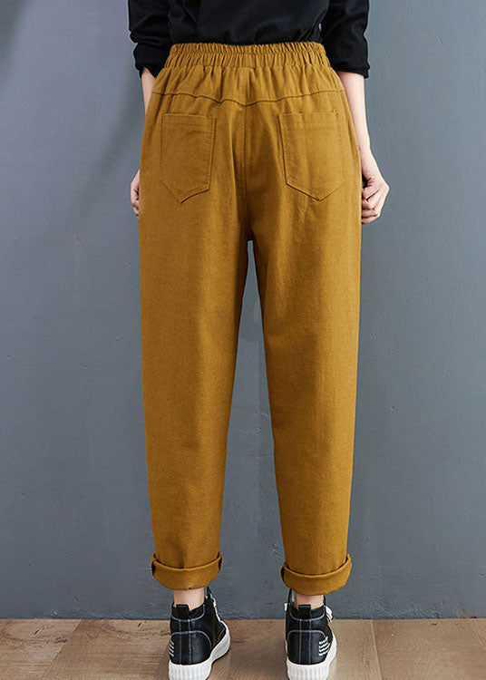 Organic Yellow Pockets Patchwork Cotton Pants Spring