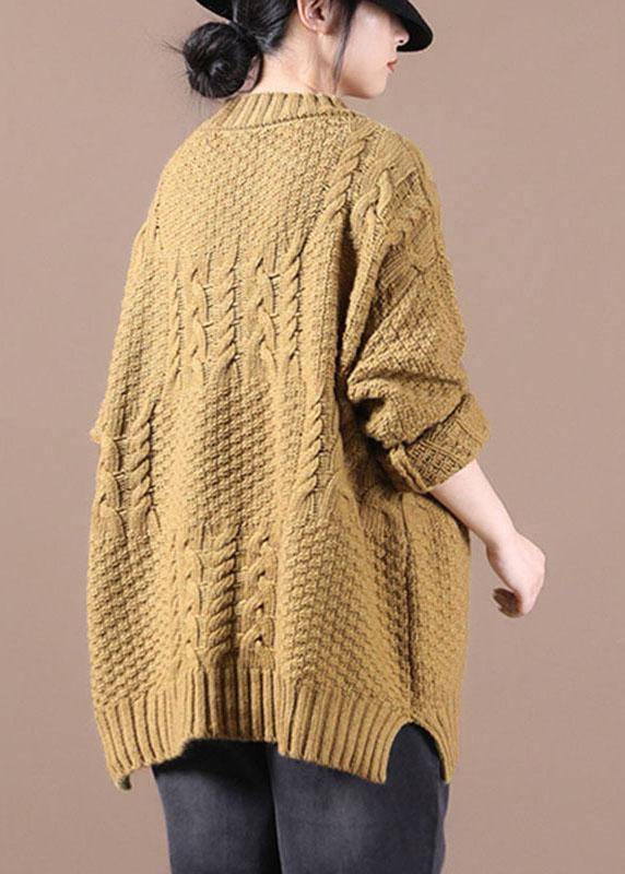 Organic Yellow Side Open Fall Sweater Top - SooLinen