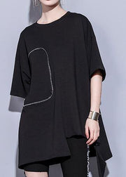 Organic black cotton Long Shirts half sleeve cotton summer blouse - SooLinen