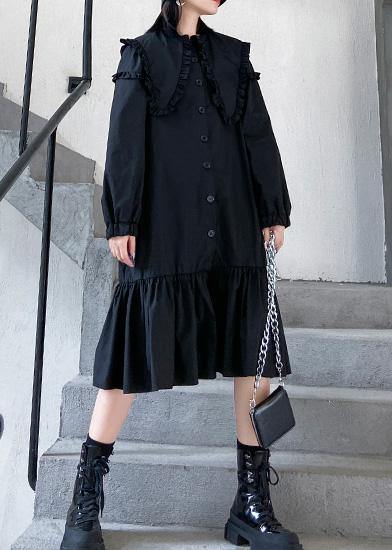 Organic black cotton clothes shirt Art ruffles Dress - SooLinen