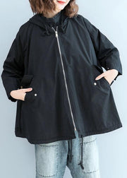 Organic black hooded Fine clothes Sleeve zippered fall short coats - SooLinen