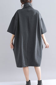 Organic dark gray Knit dress Sweets design high neck Half sleeve baggy spring Dress