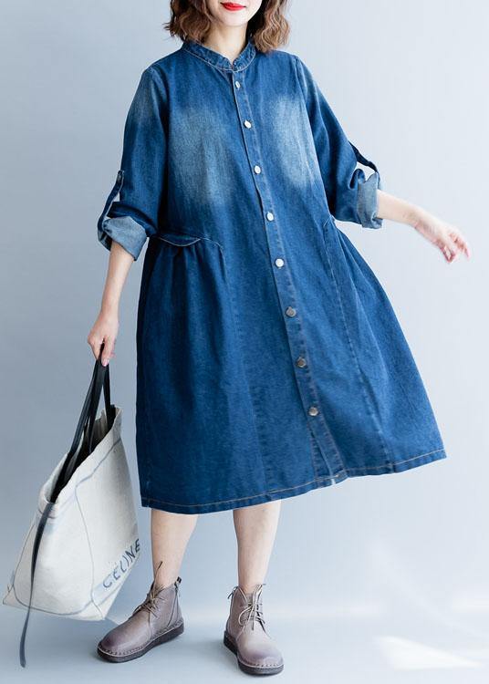 Organic denim blue embroidery Fine clothes For Women Wardrobes striped collar fall outwears - SooLinen