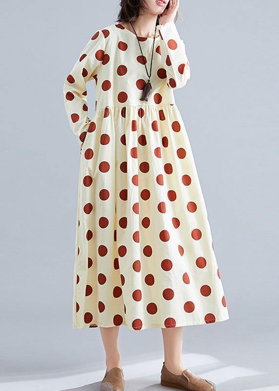 Organic dotted cotton tunics for women Shirts nude cotton robes Dress fall - SooLinen