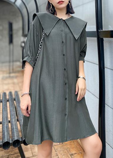 Organic gray green Tunics Sailor Collar Dresses summer Dresses - SooLinen