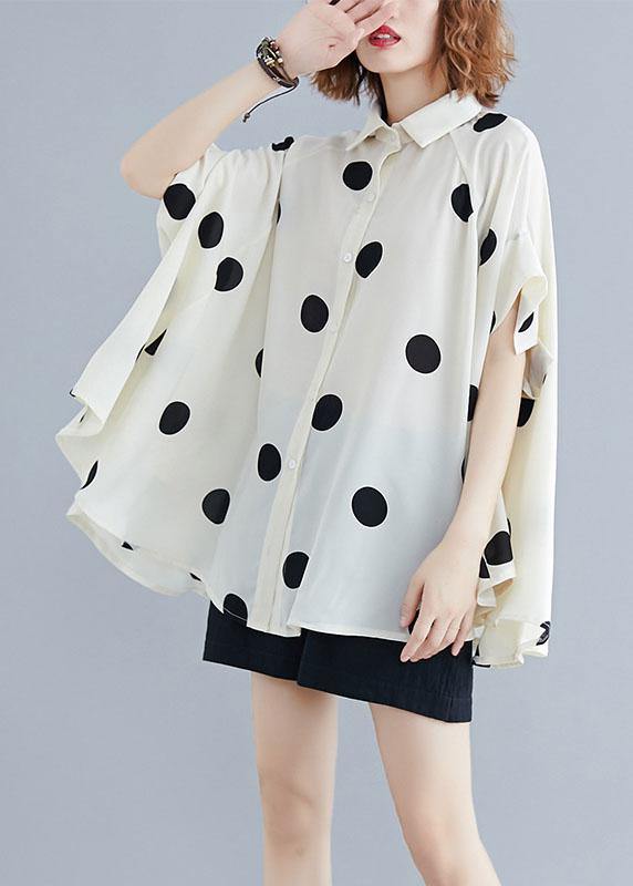 Organic lapel Ruffles box top Christmas Gifts nude dotted blouse - SooLinen