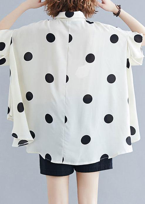 Organic lapel Ruffles box top Christmas Gifts nude dotted blouse - SooLinen