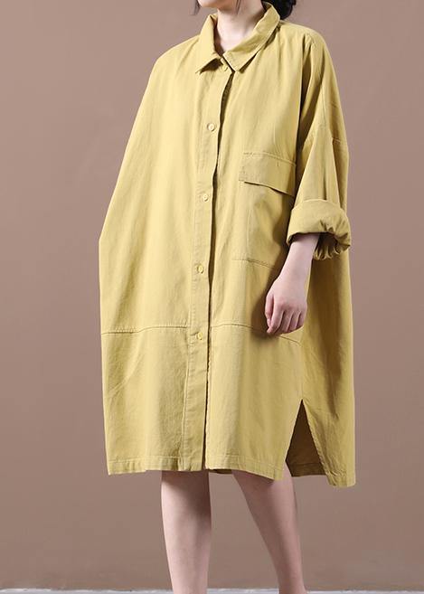 Organic lapel side open spring clothes For Women Inspiration yellow Dresses - SooLinen