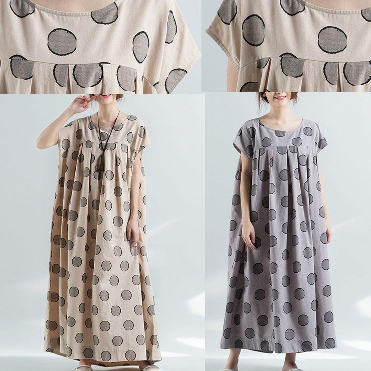 Organic nude dotted prints cotton tunic pattern loose waist Maxi summer Dress - SooLinen