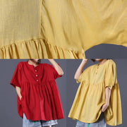 Organic o neck cotton shirts red short tops summer - SooLinen