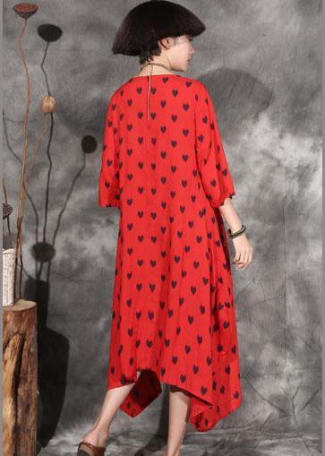 Organic red dotted cotton Long Shirts asymmetric hem Maxi summer Dresses - SooLinen