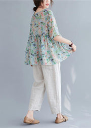 Organic v neck Ruffles summer tops Fashion Ideas floral blouse - SooLinen