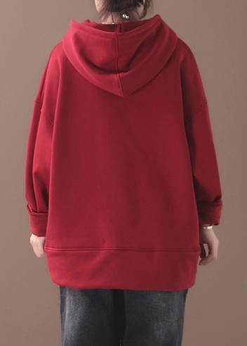 Organic winter cotton hooded Long Shirts Fashion Ideas red top - SooLinen