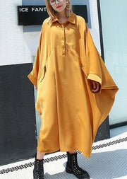 Organic yellow cotton dresses batwing sleeve cotton robes summer Dress - SooLinen