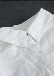 Organic White Peter Pan Collar Embroideried Cotton Shirt Top Long Sleeve