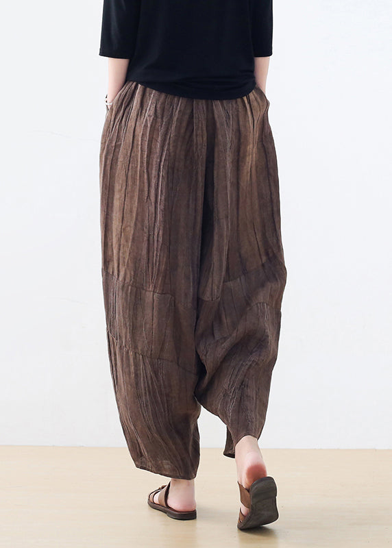 Original Design Chocolate Elastic Waist Linen Harem Pants Summer