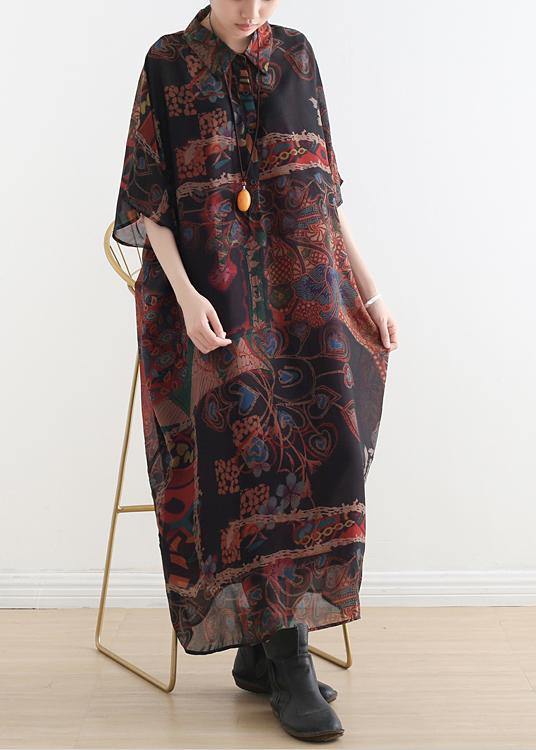 Original Design Polo Neck Print Chiffon Robe Summer - SooLinen