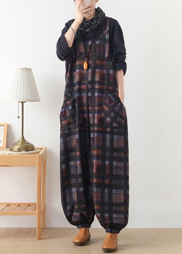 Original design worsted Jumpsuit British Classic Black Plaid Jumpsuit - SooLinen