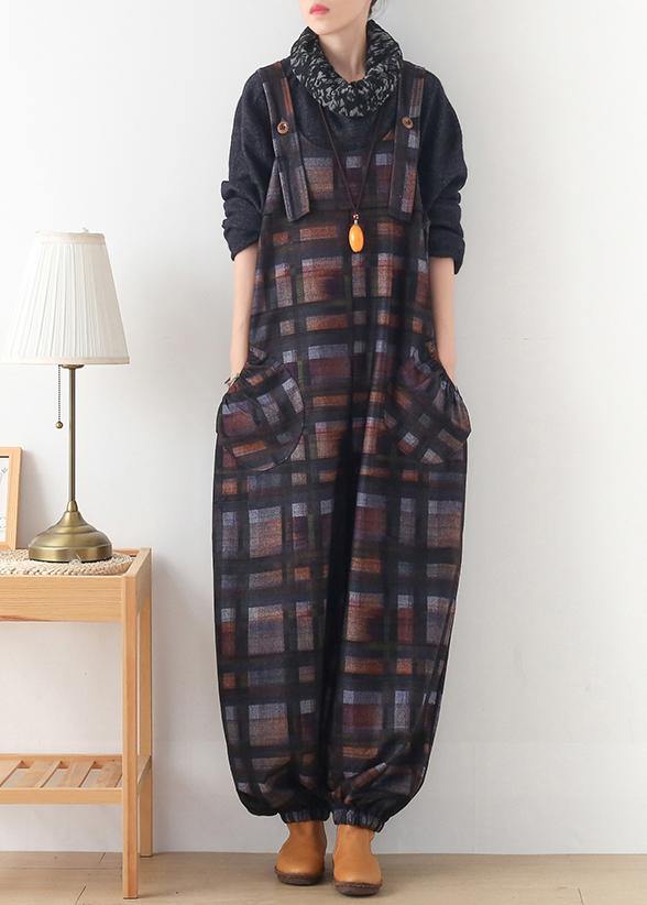 Original design worsted Jumpsuit British Classic Black Plaid Jumpsuit - SooLinen