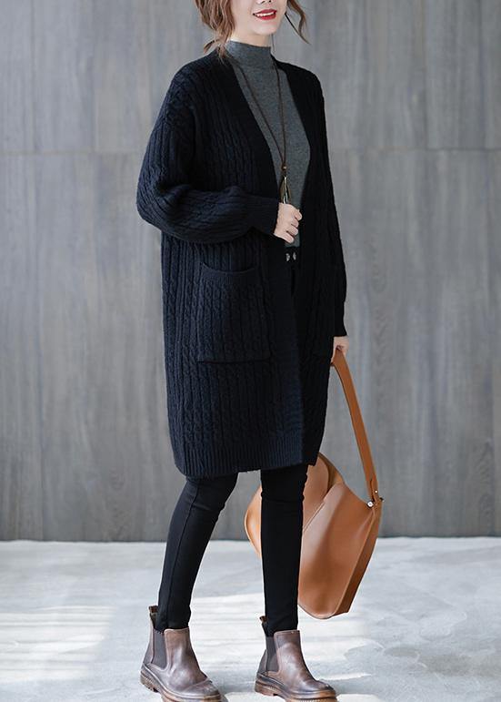 Oversized black knit cardigans fall fashion pockets baggy knit sweat coats - SooLinen