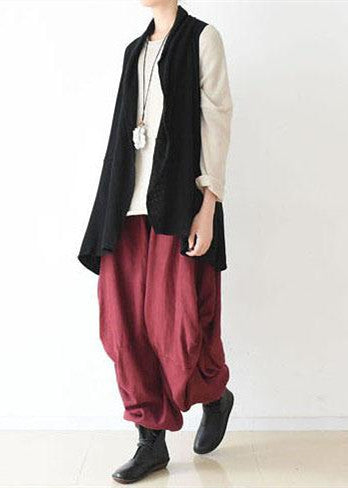 Oversized black linen vests loose linen cardigan sleeveless coats