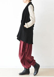 Oversized black linen vests loose linen cardigan sleeveless coats