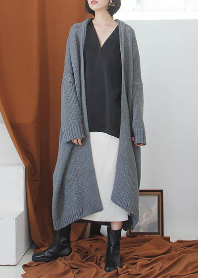 Oversized fall sweaters plus size clothing gray Batwing Sleeve knit cardigans - SooLinen