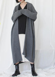 Oversized fall sweaters plus size clothing gray Batwing Sleeve knit cardigans - SooLinen