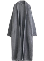 Oversized fall sweaters plus size clothing gray Batwing Sleeve knit cardigans - SooLinen