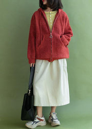 Oversized knit outwear oversize red hooded knitted jackets - SooLinen