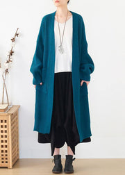 Oversized spring knit sweat tops oversize blue side open knitted cardigans - SooLinen