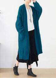 Oversized spring knit sweat tops oversize blue side open knitted cardigans - SooLinen