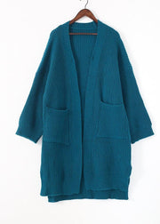 Oversized spring knit sweat tops oversize blue side open knitted cardigans - SooLinen