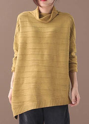 Oversized yellow knitted blouse casual high neck thick sweater tops - SooLinen