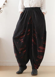 Pants red printed wide leg autumn cotton and linen literary linen harem pants - SooLinen