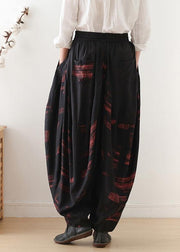 Pants red printed wide leg autumn cotton and linen literary linen harem pants - SooLinen