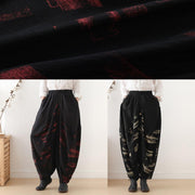 Pants red printed wide leg autumn cotton and linen literary linen harem pants - SooLinen