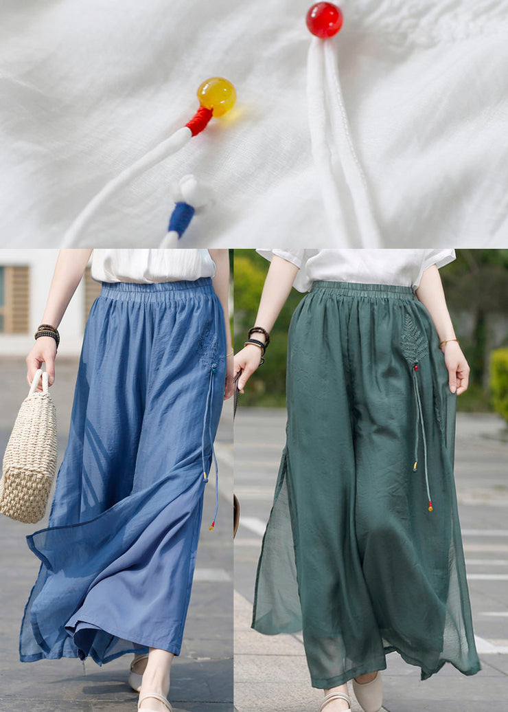 Peacock blue Linen wide leg pants double-deck Spring